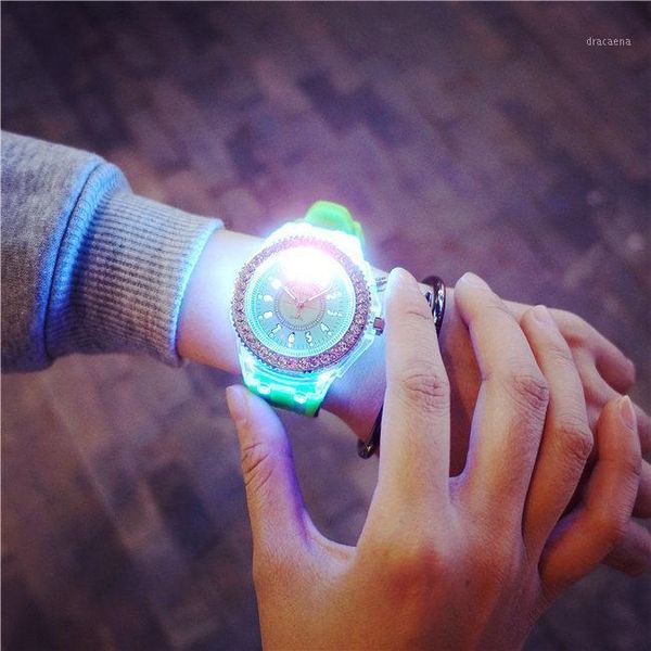 

led flash luminous watch personality trends students lovers jellies woman men's watches 6 color light wristwatch drrop wristwatches, Slivery;brown