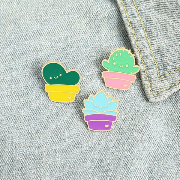 

pins, brooches cartoon potted plant for women mini green succulents cactus enamel pin shirt lapel metal badge jewelry gifts 2021, Gray