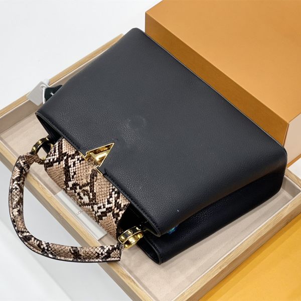 

m57651 capucines bb women's bag color stripe canvas leather trim two-color woven handle wallet handbag messenger single shoulderbag tot