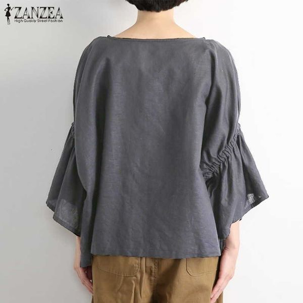 

women's blouses & shirts blouses elegant solid spring causal flare sleeve o neck blusas female cotton plus c76d, White