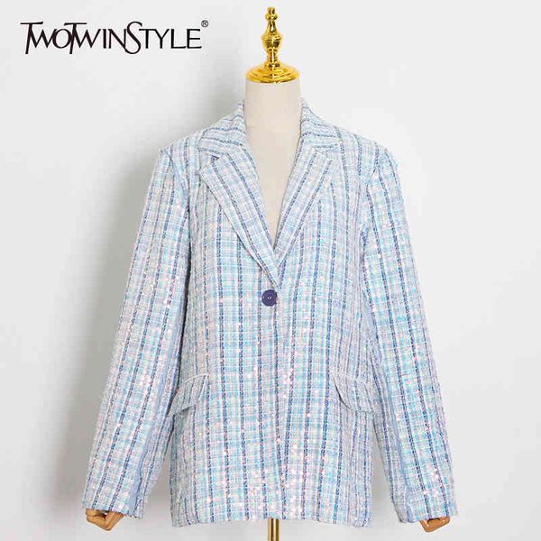 

patchwork plaid sequin women blazer notched long sleeve casual jacket female fall fashion clothing 210524, White;black