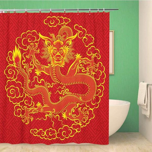 

shower curtains bathroom curtain yellow pattern red chinese dragon oriental asian china tattoo polyester fabric 60x72 inches waterproof