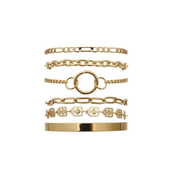 

boho crystal chain circle bracelet bangle for women men armband steampunk chunky link bracelets couple jewelry 6pcs/set charm, Golden;silver