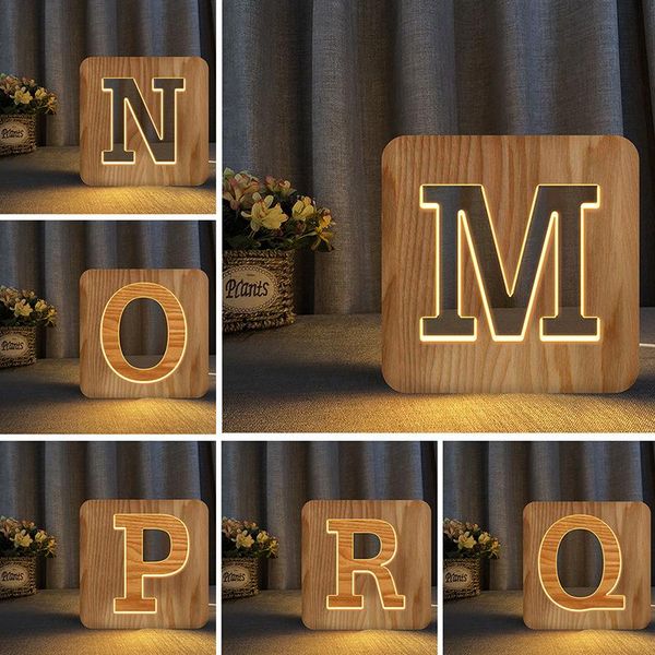 

letters 3d usb wood led night light novelty kid bedroom wooded hollow carved decoration table lamp child gift items
