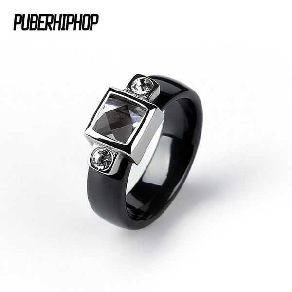 

wedding rings 2021 fashion 2.0 ct carat engagement ring for women/men steel square and two small rhinestone 6mm smooth ceramic jewelry, Slivery;golden