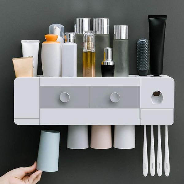 

toothbrush holders holder magnetic adsorption inverted wall mounted toothpaste squeezer dispenser rack bathroom accessories organizer