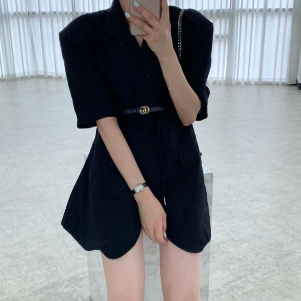 

women's jackets korean chic summer niche design western style youthful-looking versatile casual oversized waist tight suit jacket, Black;brown