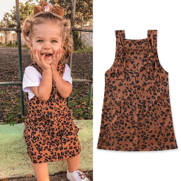 1-6Y Toddler Baby Kid Girls Leopard Dress Senza maniche Tuta casual Costumi estivi per bambini 210515