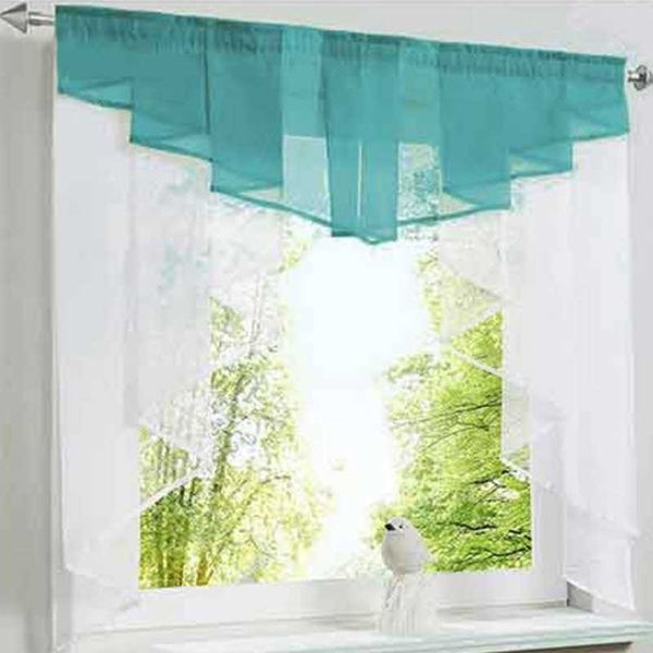 Roman Curta Curtain Valance Gravata para Janela Porta de Cozinha Plissada Costura Multi Color Sheer Voile Tule 1 DL033C 210712