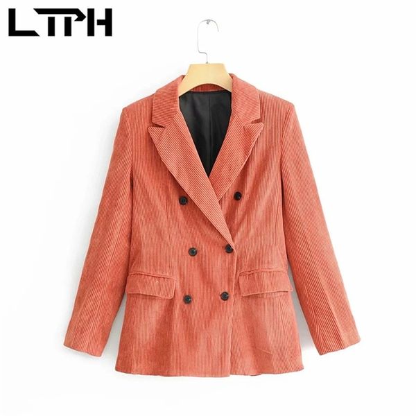

ltph vintage corduroy women blazer double-breasted pockets blazers and jackets casual all-match lady suit coat spring 210423, White;black