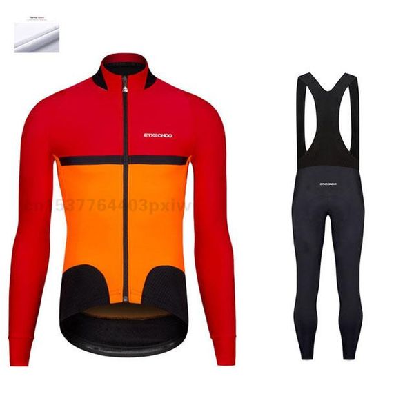

racing sets etxeondo long sleeve cycling jersey  padded bib pants trousers winter thermal fleece set, Black;blue