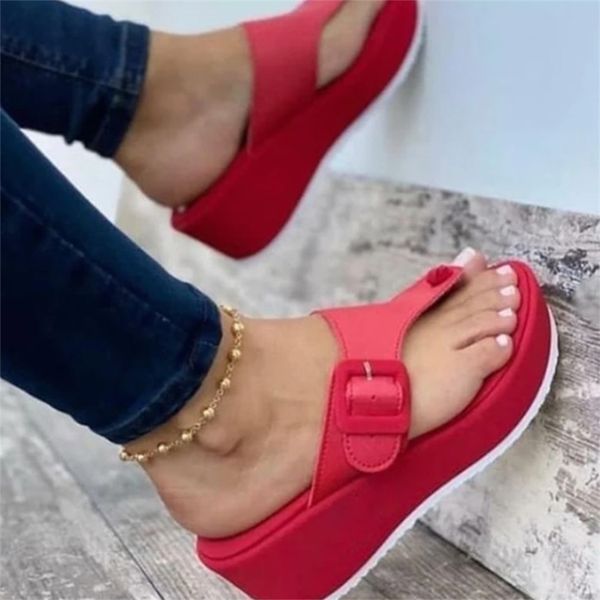 

summer women slipper buckle decoration beach sandals female wedge shoes lady bath home outdoor slippers fashion flip-flops 210903, Black