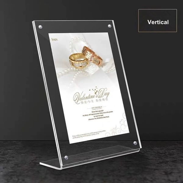 Acrílico Magnético A4 L Photo Stand Certificado Quadro Prateleira Tabletop Slanted Preço Sinal Sinal Suporte Menu