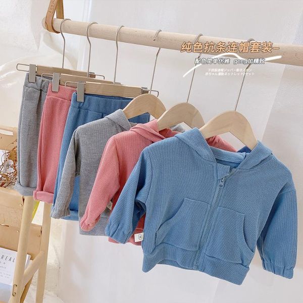 

clothing sets 2021 spring kids casual baby boys girls cotton sport suits zipper hooded jacket pants children's korean 2pcs, White