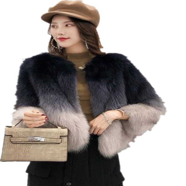 

women's fur & faux winter imitation short fashion korean gradient color [ jacket 2021, Black