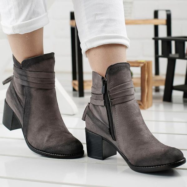 

boots ayakland 8422-832 suede gray 6 cm heel women shoes, Black