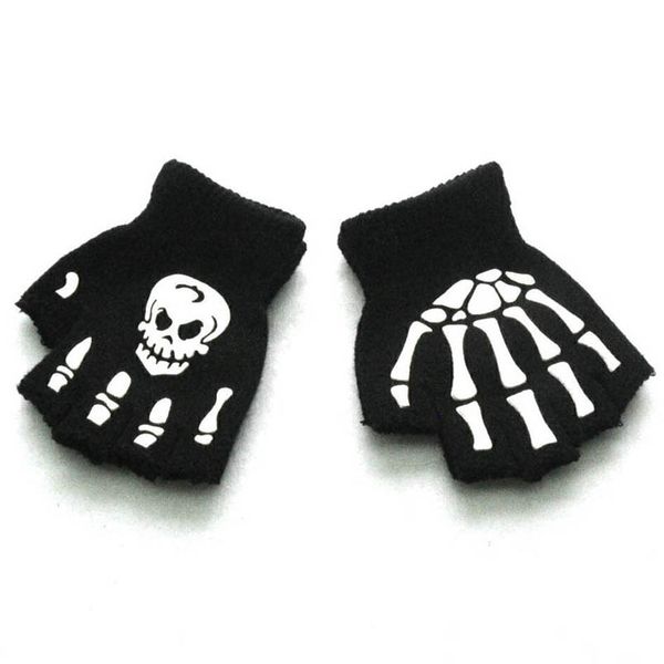 

children's fingerless gloves fashion knit boys girls accessories winter warm half-finger halloween night light skull glow 5-11y b9037, White