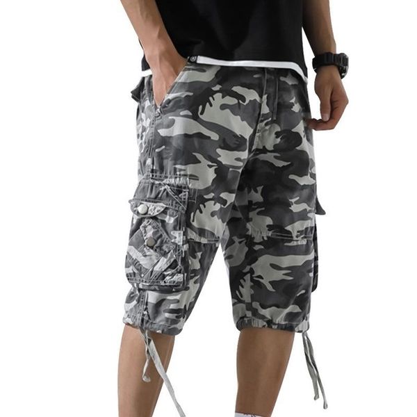 

fashion camouflage cargo shorts men casual multi pockets loose mens summer workout military short pants plus size men's, White;black