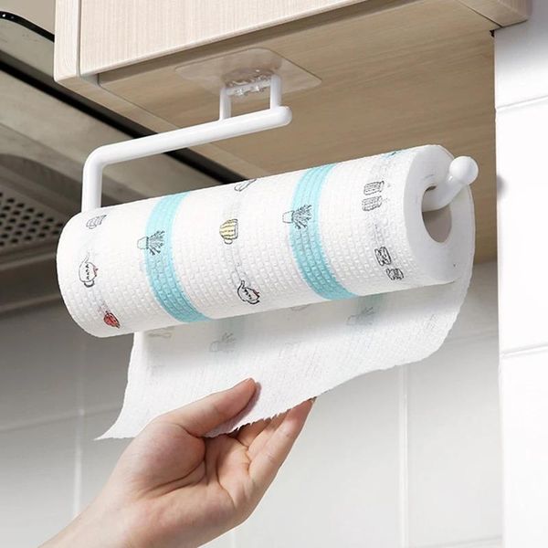 

adjustable toilet paper holder self-adhesive kitchen roll wc towel plastic rack for bathroom tissue storage hooks & rails