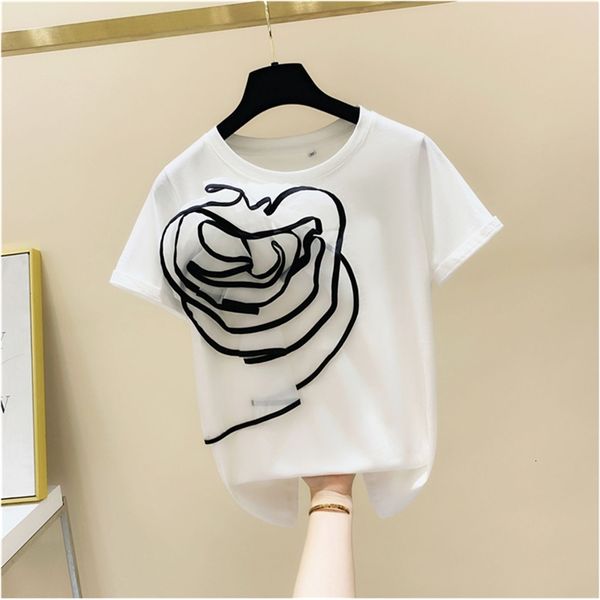 

women's t-shirt summer lace flower loose baggy cotton woman fashion casual short sleeve white black ladies o-neck s-xl t