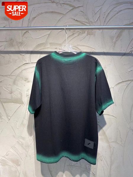 

spring and summer we11 gradient color inkjet barrage letter printing short sleeves #4l3h, White;black