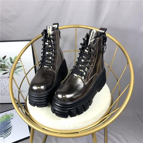 

boots women's shoes patent leather wedge platform thick-soled short women, Black