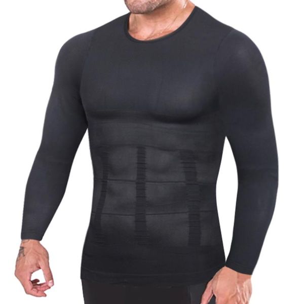 

running jerseys men body shaper slimming shirts waist trainer compression shirt winter long sleeve base layer t-shirt workout shapewear, Black;blue