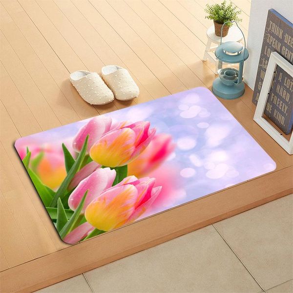 

custom tulip flower door mat hallway balcony kitchen mats anti-slip rug living room bathroom carpet doormats bath carpets