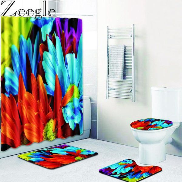 

bath mats floral mat shower curtain set polyester waterproof 180x180cm with bathroom pedestal rug lid toilet
