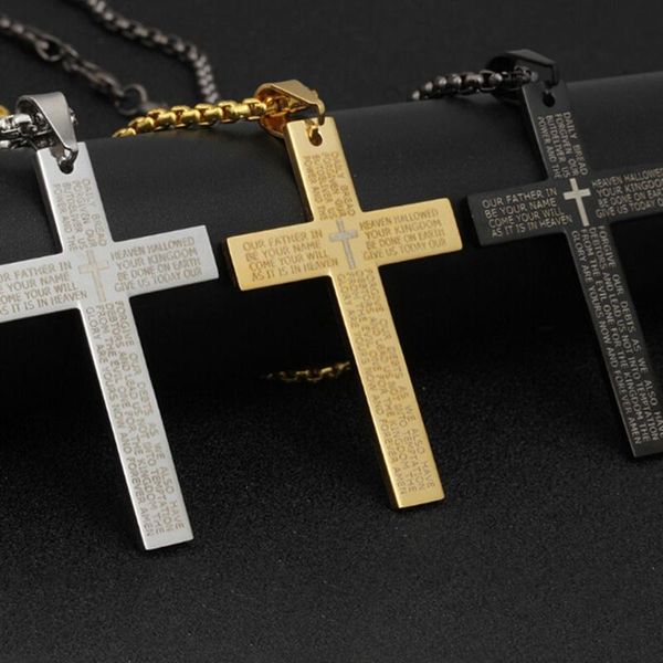 

retro christian jesus single titanium scripture cross necklace stainless steel black prayer choker pendants for men pendant necklaces, Silver