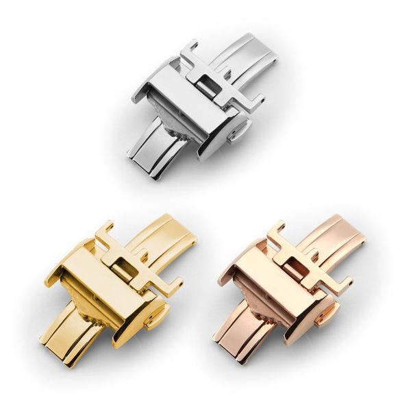 

watch bands merjust 316l stainless steel 16mm 18mm silver gold rosegold buckle for longine leather strap butterfly clasp with engraving, Black;brown