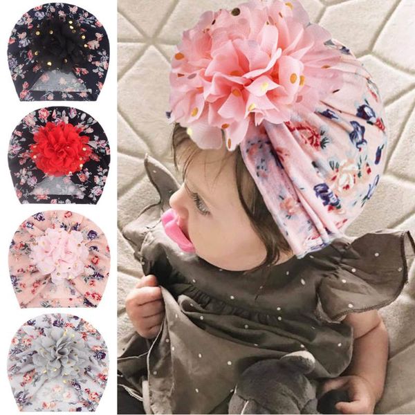 

hair accessories cute printted floral born caps gold dot hats baby girl infant turban princess bonnet kids birthday gift pography props, Slivery;white