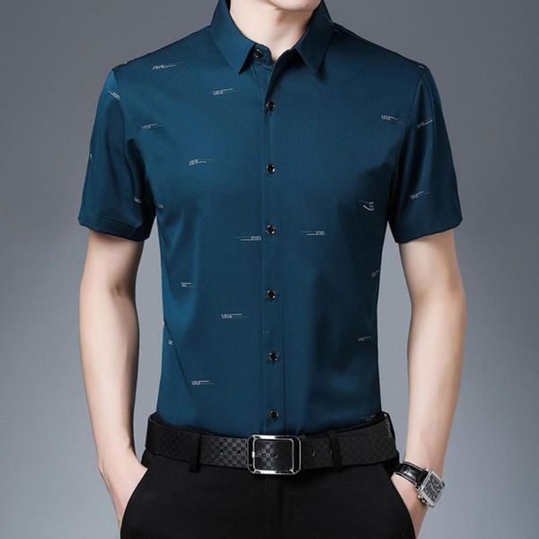 

men's casual shirts men printed social shirt summer turndown collar buttons t-shirt short sleeve breathable slim fits for business, White;black