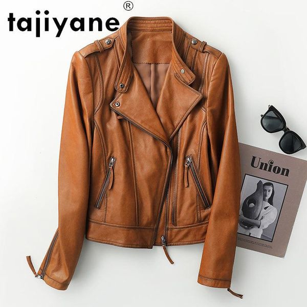 

women's leather & faux tajiyane women jacket real sheepskin coat slim clothes female biker short coats 2021 spring jaqueta hly07, Black