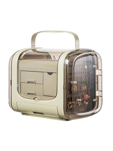 

jewelry pouches, bags luxury storage box organizer for girl transparent plastic large capacity 360 earrings display gift, Pink;blue