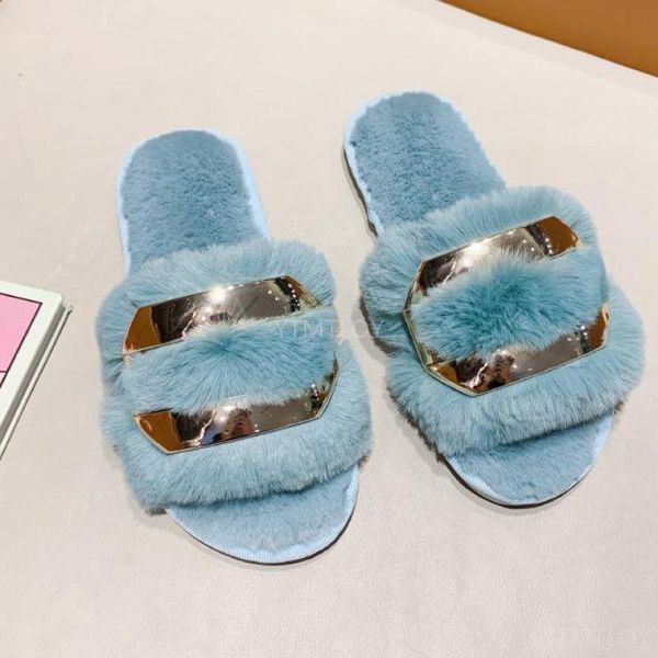 

slippers flats woman fur outdoor open toes metal decora mules zapatos de mujer ytmtloy house shoes, Black