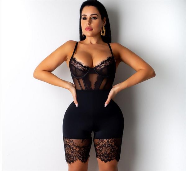 

lace backless shorts women romper hollow out playsuit bodysuit, Black;white