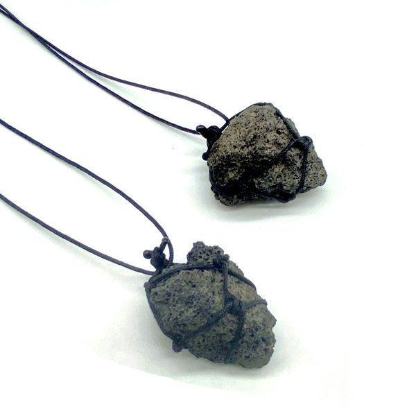 

irregular natural black volcanic rock stone rope handmade braided pendant necklaces for women men fashion lucky jewelry, Silver
