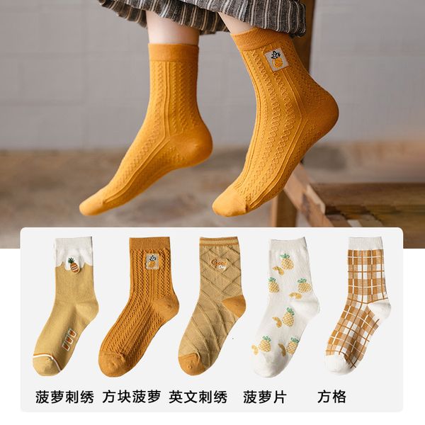 

autumn women's socks women's fruit trend medium tube simple japan and south korea college fashion socks, Black;white
