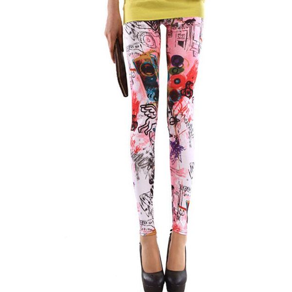 

women's leggings women in 2021 spring fall angel graffiti printed pencil pants ms. slim, Black