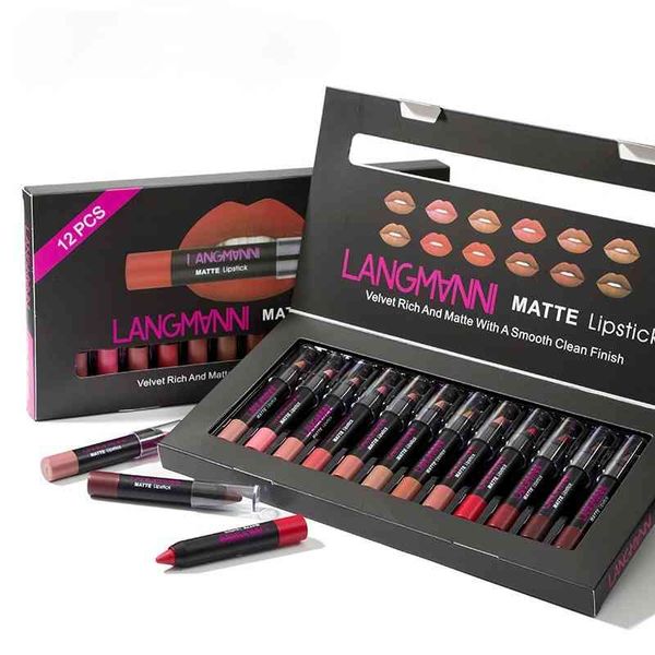 Langmanni 12 set tazza antiaderente rossetto opaco trucco regali di moda coreana per le donne