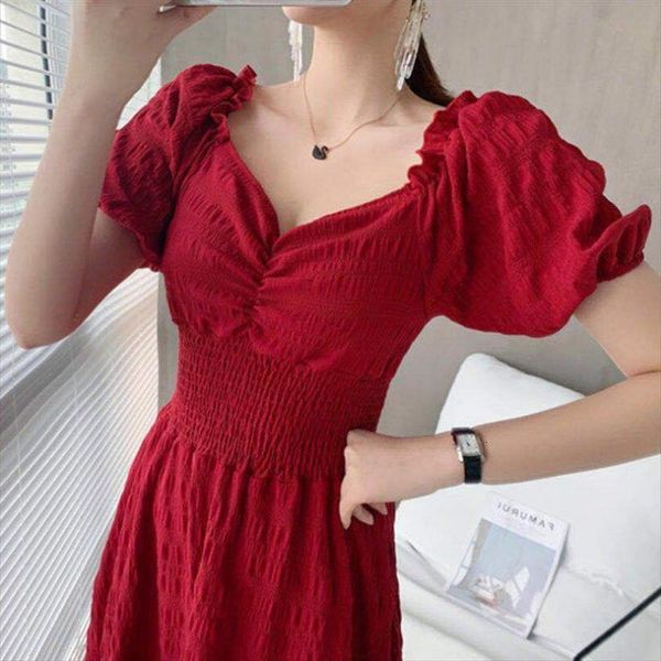 

vintage vestido midi elegante women dresses puff sleeve off the shoulder summer casual womens birthday dress for, Black;gray
