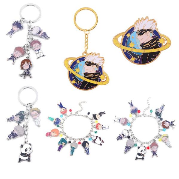 

keychains anime jujutsu kaisen cosplay bracelet keychain badge gojo satoru cartoons brooch medal cos accessories props christmas, Silver