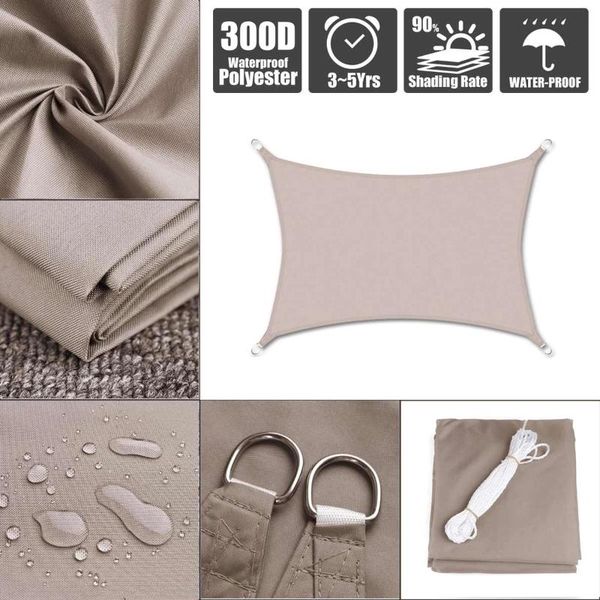 

shade 2021 waterproof 300d khaki square rectangle sail garden terrace canopy swimming sun camping hiking yard awnin