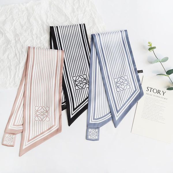

scarves silk scarf multi-purpose spring women bag skinny wrist towel foulard neckerchief headband stripe printing for lady, Blue;gray