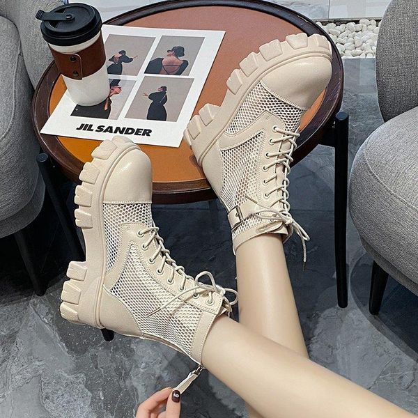 

boots fashion breathable mesh ankle summer sports cold 2021 ess zippered cross lacing women's shoes, Black