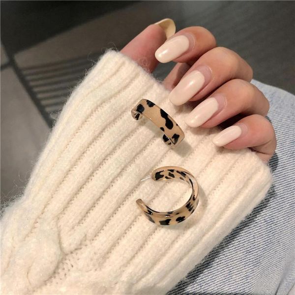 

hoop & huggie autumn and winter leopard print earrings korea ins geometric resin 2021 fashion jewelry women vintage, Golden;silver