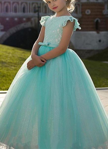 

luxury little girls pageant dresses 3d floral appliqued beads jewel neck lace flower girl dress for wedding party gowns princess, White;blue