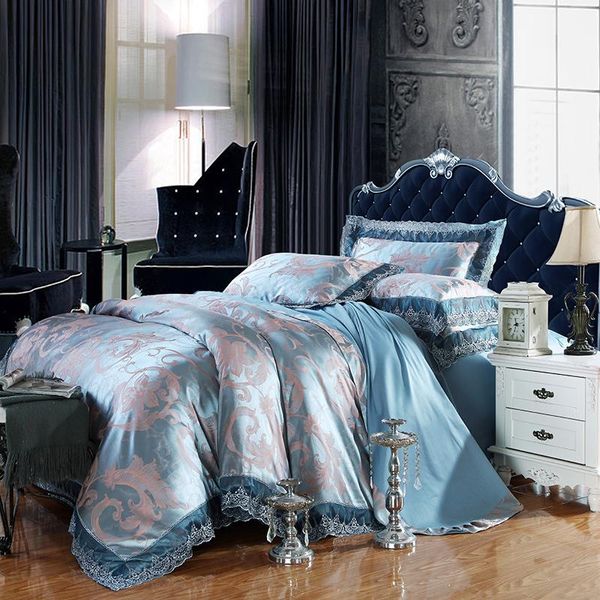 

bedding sets set 100%cotton jacquard tribute silk tencel satin duvet cover bedsheet pillowcase brand bed quilt bedclothes