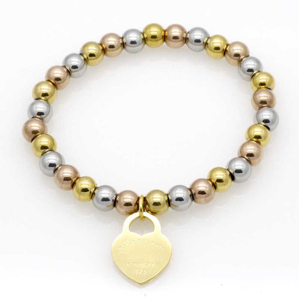 

2021 new women copper beaded bracelet stainless please return to heart charms t letter pulsera bracelet 1pcs drop shipping, Golden;silver